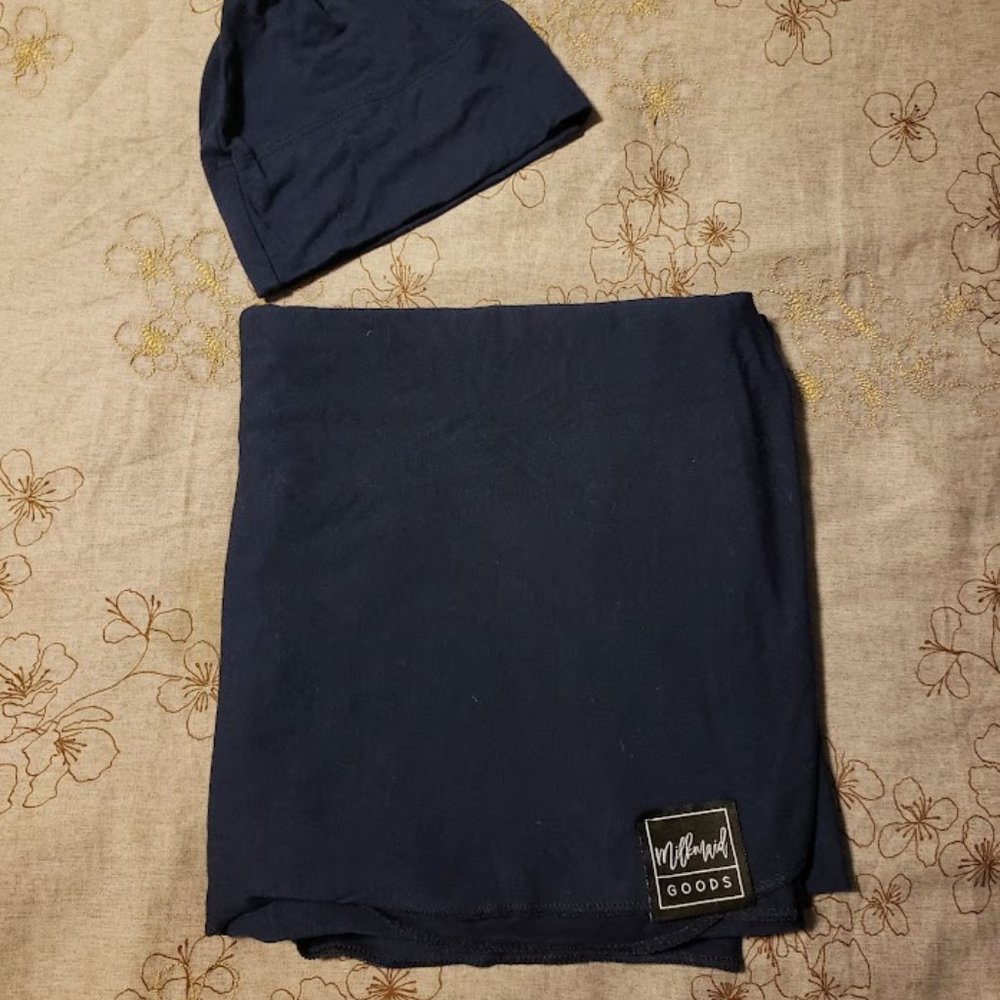 Milkmaid Goods Navy Swaddle and Hat Set